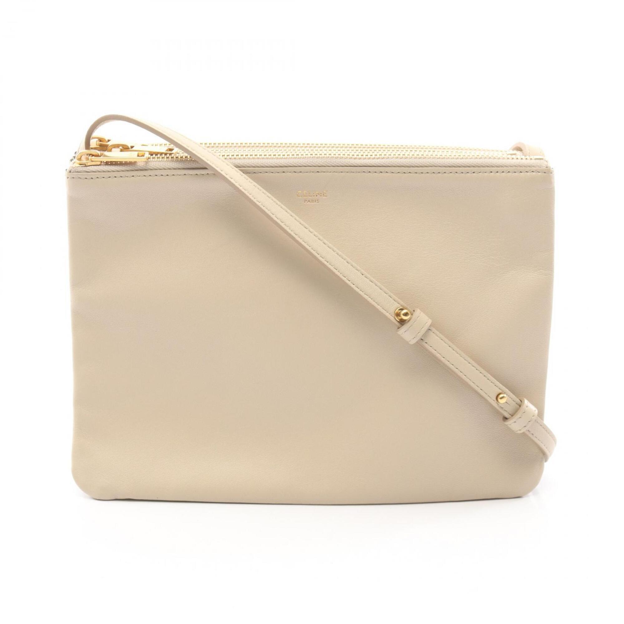 Celine Trio Large Shoulder Bag/Handbag, Leather, Women's, Beige, 192043